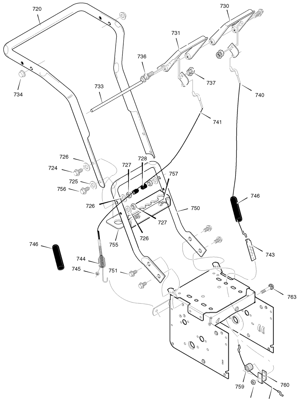 Handle Assembly Diagram and Parts List for 622505X105A 2004 Briggs and Stratton Snow Blower